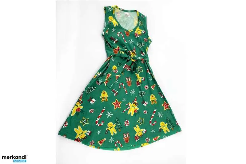 200 piezas Berlinsel Vestido de Navidad Madre Hija Verde Impreso Ropa, Textiles Venta al por mayor Stock restante