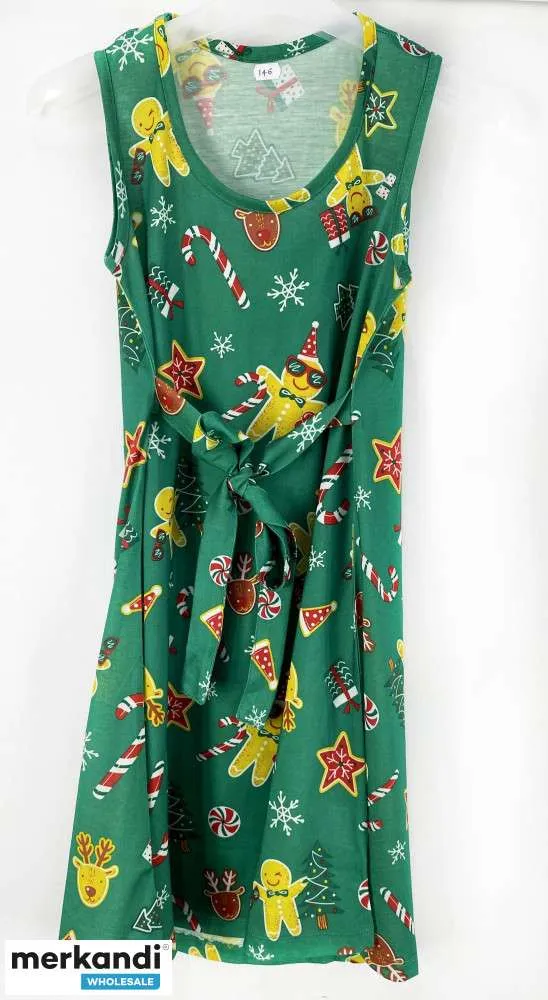 200 piezas Berlinsel Vestido de Navidad Madre Hija Verde Impreso Ropa, Textiles Venta al por mayor Stock restante
