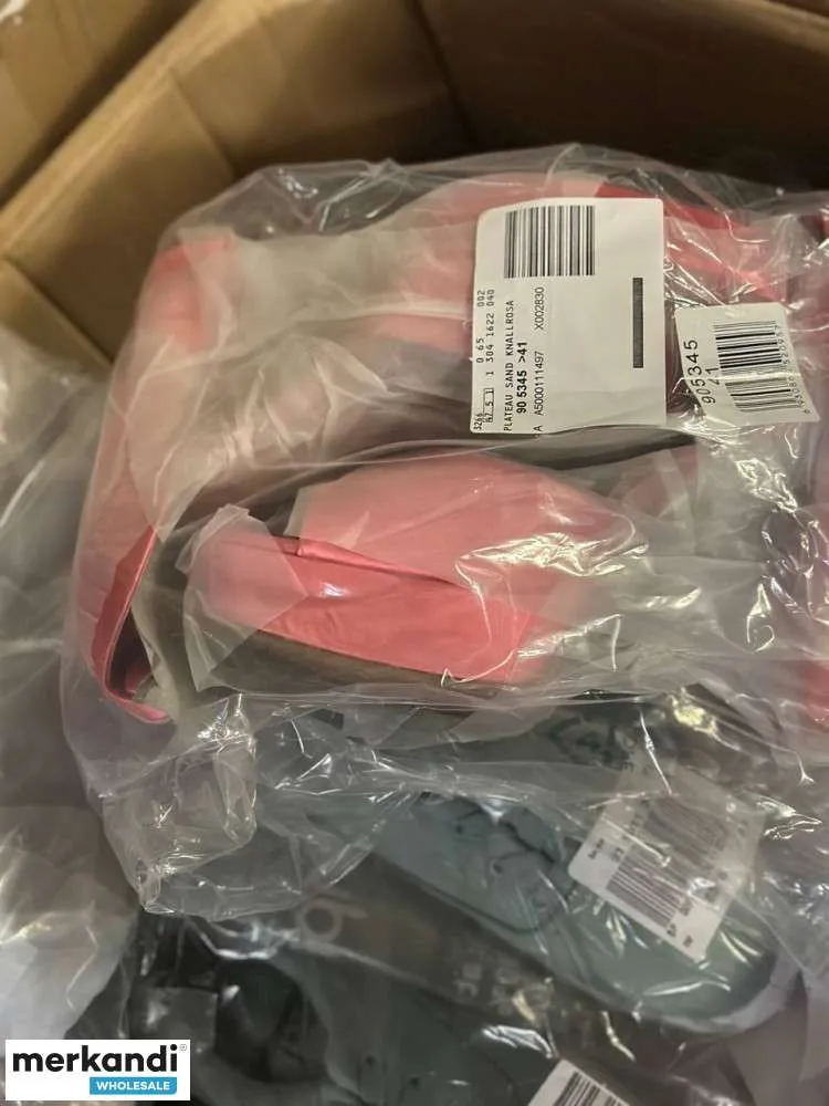 4 € por par en un conjunto de zapatos con variedad de modelos y tamaños, palet de stock restante, incluido cartón mixto, zapatos