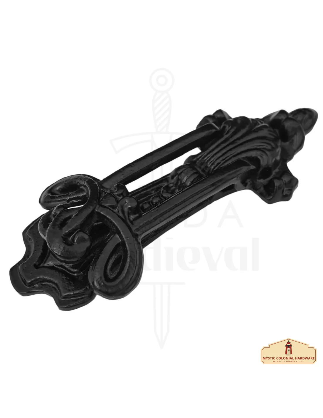 Aldaba gótica medieval de hierro hecha a mano ( 20,3 cm.)
