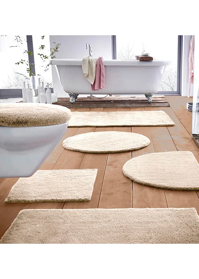 Alfombra de baño de calidad y especialmente suave Crema