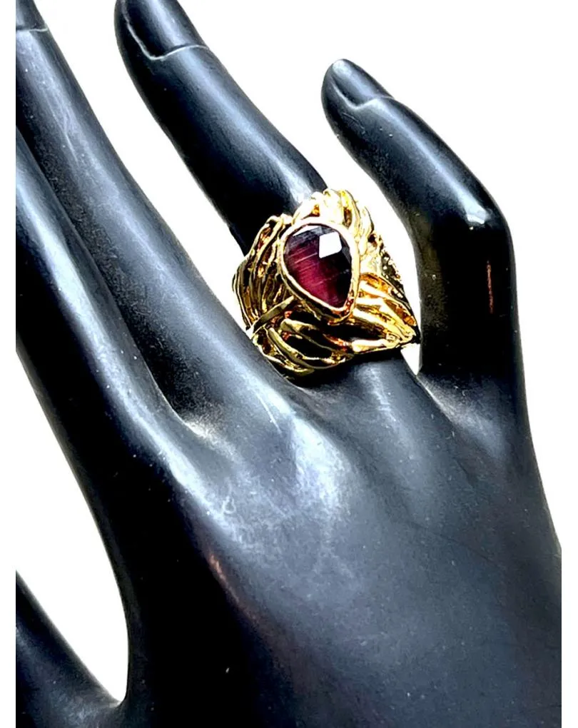 ANILLOS DORADOS GRANDES CON PIEDRA MARRON DISEÑO DE HOJA