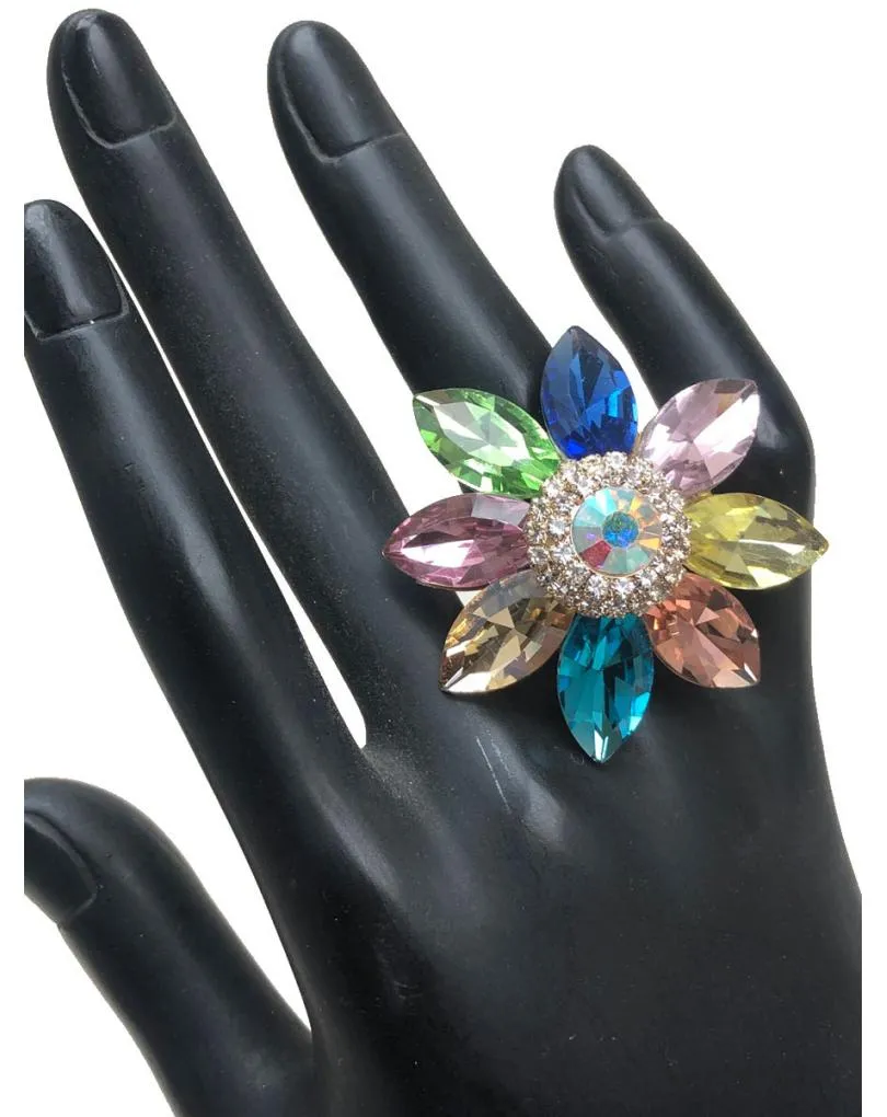 ANILLOS GRANDES DE FIESTA DISEÑO DE FLOR EN MULTICOLOR