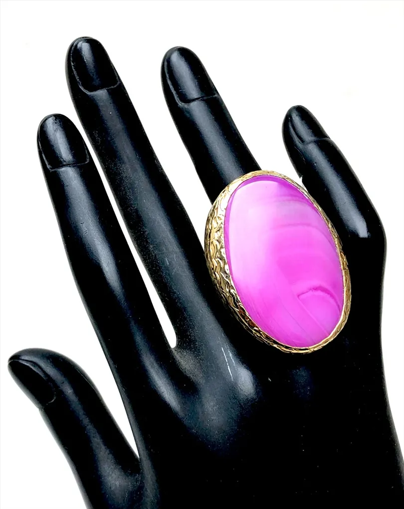 ANILLOS GRANDES FUCSIAS Y ROSAS DE PIEDRAS PRECIOSO COLORIDO