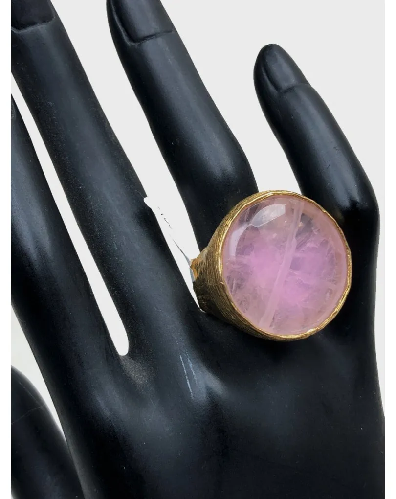 ANILLOS MUJER GRANDES CUARZO ROSA CON BAÑO DE ORO Y PIEDRA NATURAL