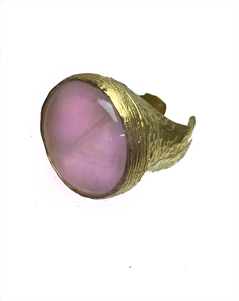 ANILLOS MUJER GRANDES CUARZO ROSA CON BAÑO DE ORO Y PIEDRA NATURAL