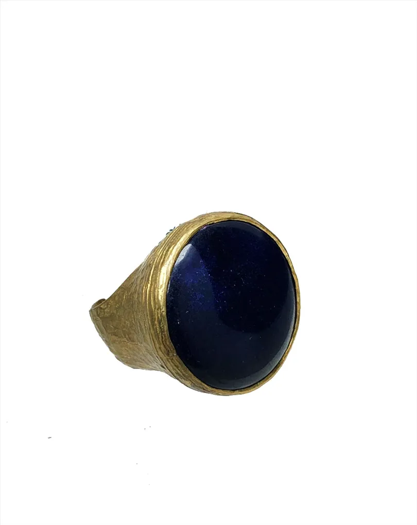 ANILLOS MUJER GRANDES MORADOS CON BAÑO DE ORO Y PIEDRA NATURAL