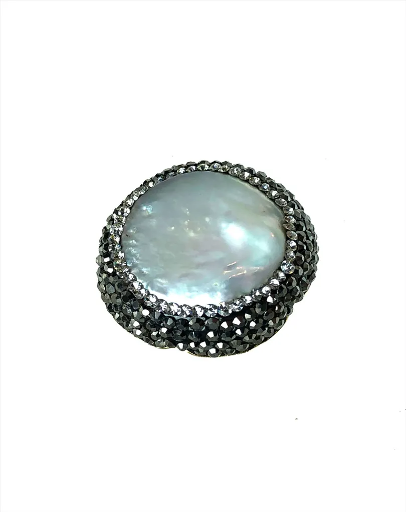 ANILLOS MUJER GRANDES, PRECIOSO DISEÑO DE GRAN PERLA CUBIERTA DE CIRCONITAS Y ANTRACITA