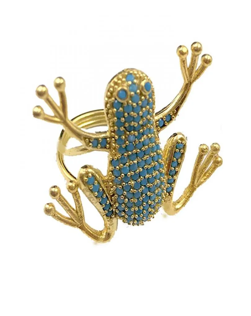 ANILLOS ORIGINALES AZULES TURQUESA CON DISEÑO DE RANA