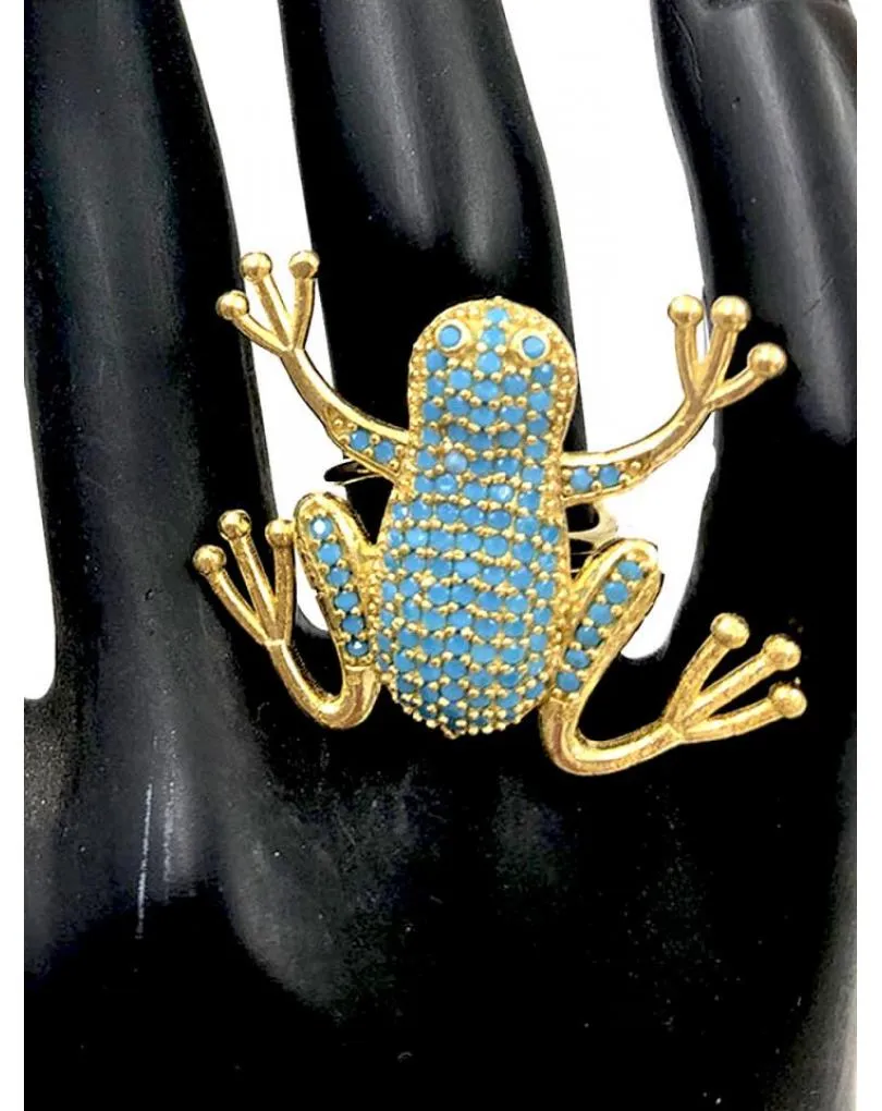ANILLOS ORIGINALES AZULES TURQUESA CON DISEÑO DE RANA