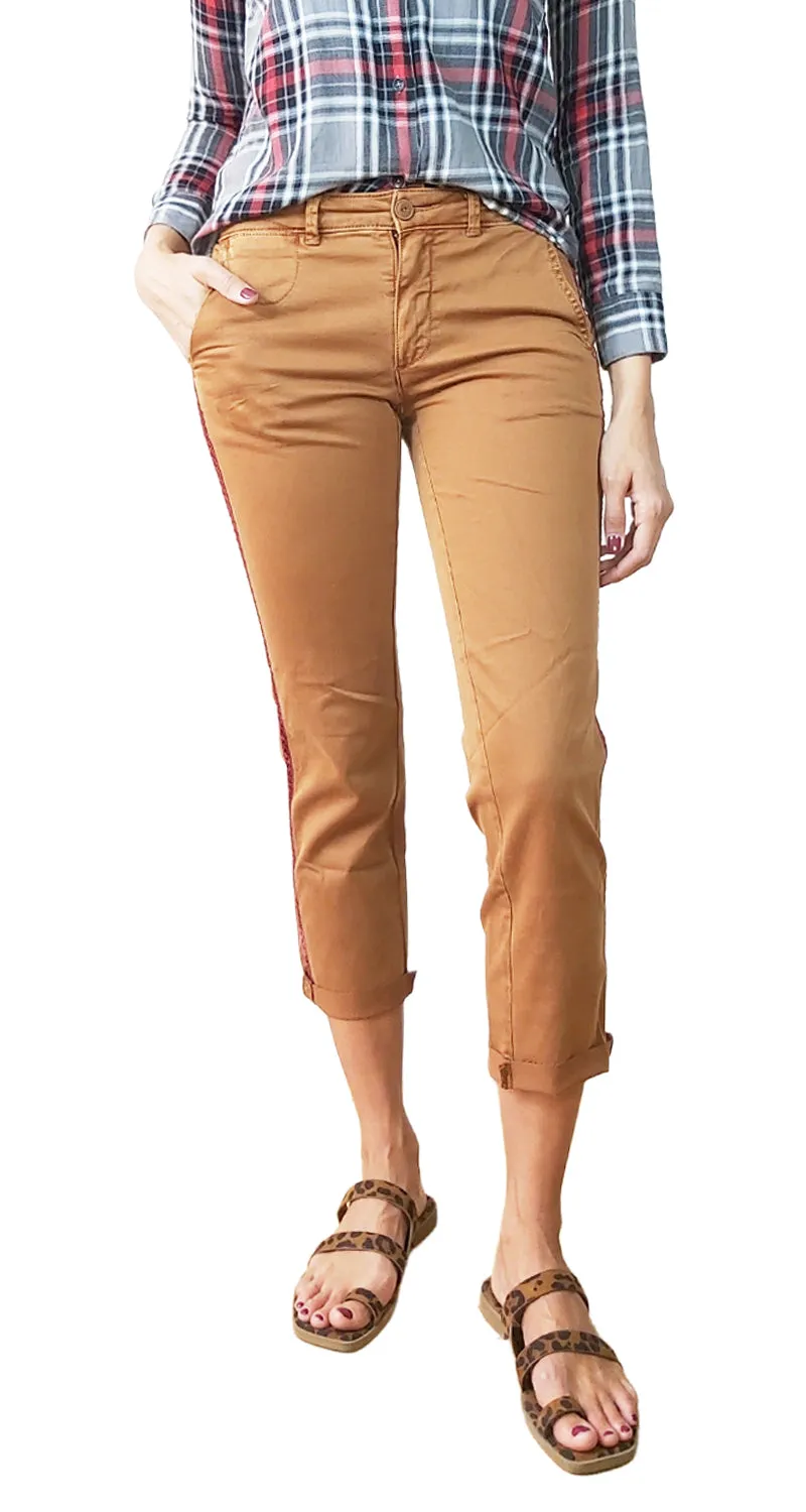 ANTHROPOLOGIE Pantalón Café con Burdeo