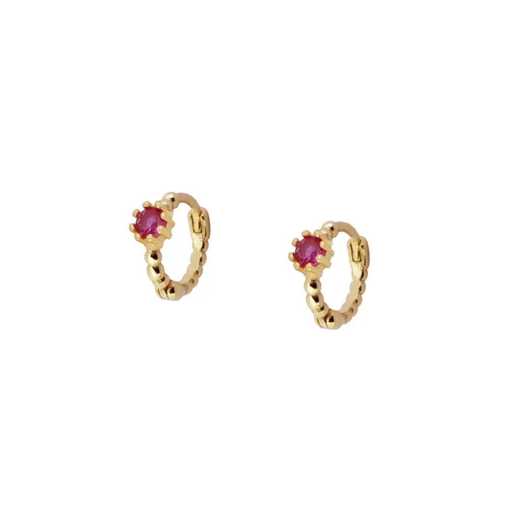 Aro Bolitas Circonita Fucsia Oro