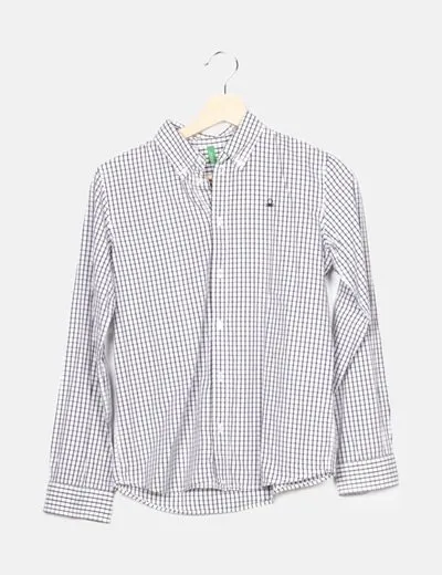 Benetton Camisa de cuadros azul marino