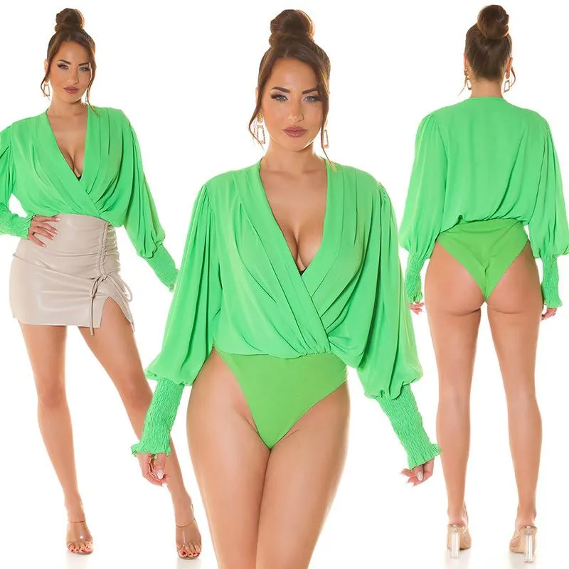 Body con manga larga verde y cuello V 