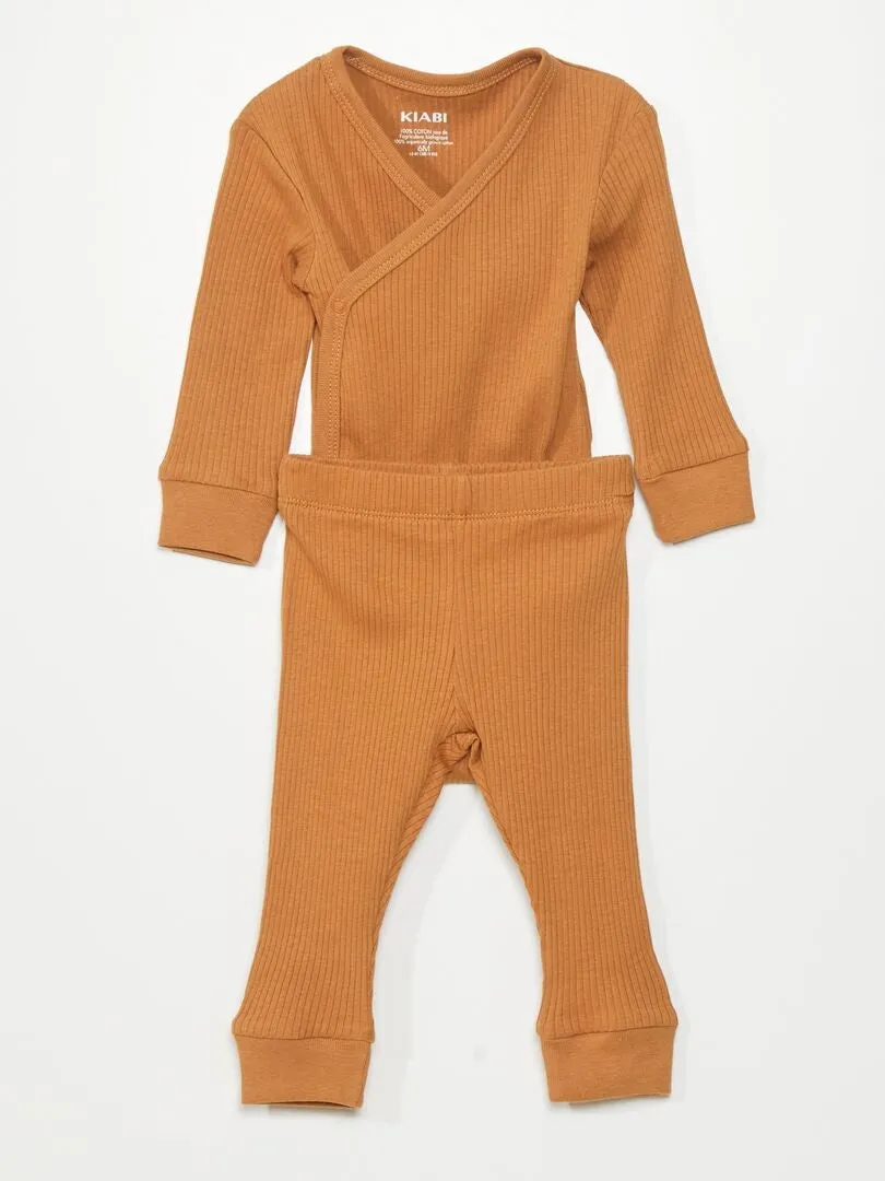 BODY DE CANALé CRUZADO + LEGGING  2 PIEZAS  MARRON