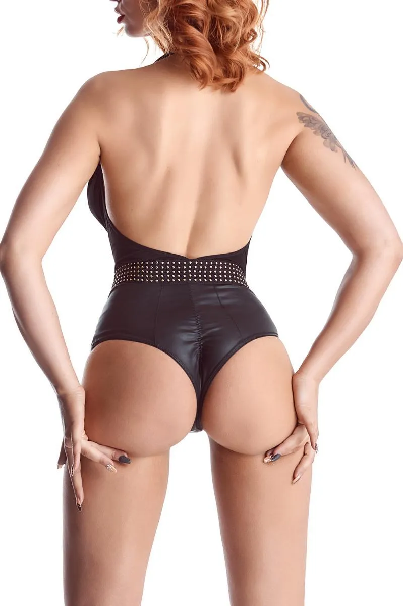 Body de Punto Negro Elástico y Cuero