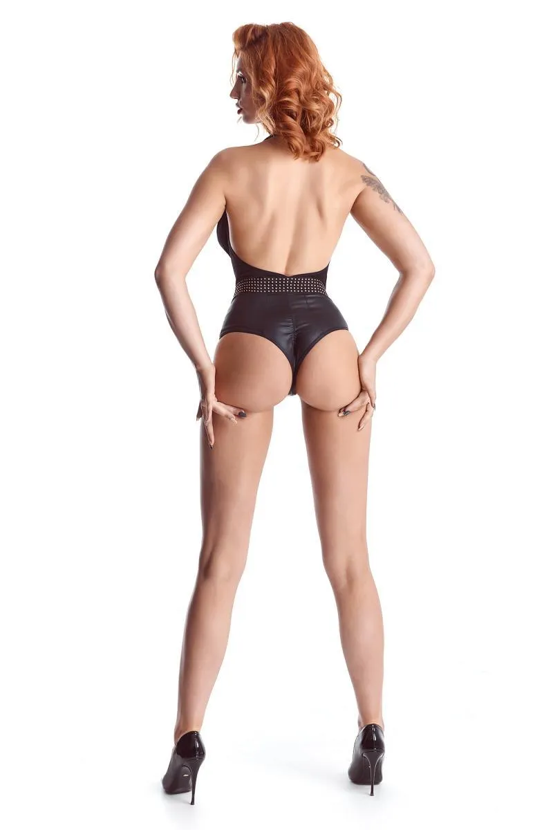 Body de Punto Negro Elástico y Cuero