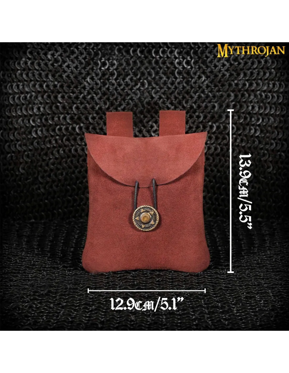Bolsa medieval, tipo riñonera, en cuero de gamuza (13,9x12,9 cm.)