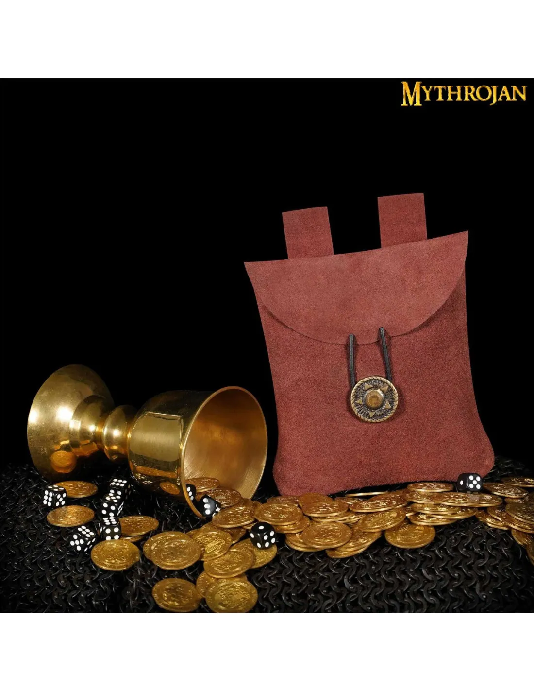 Bolsa medieval, tipo riñonera, en cuero de gamuza (13,9x12,9 cm.)