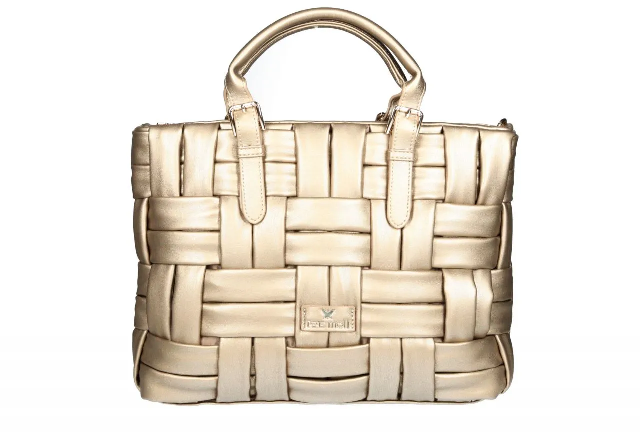 Bolso Dorado Pasados Logo Frontal Asas Mano