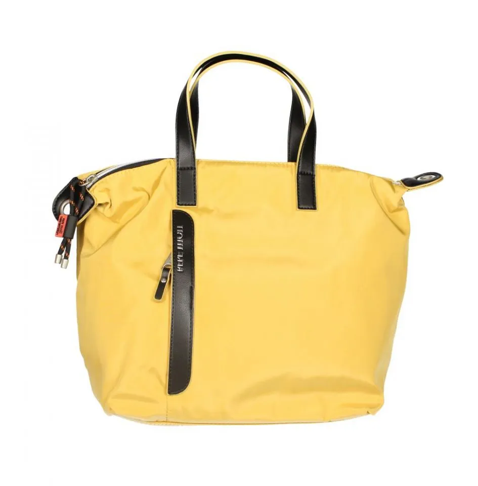Bolso Nylon Mostaza Asa De Mano Detalles Negros