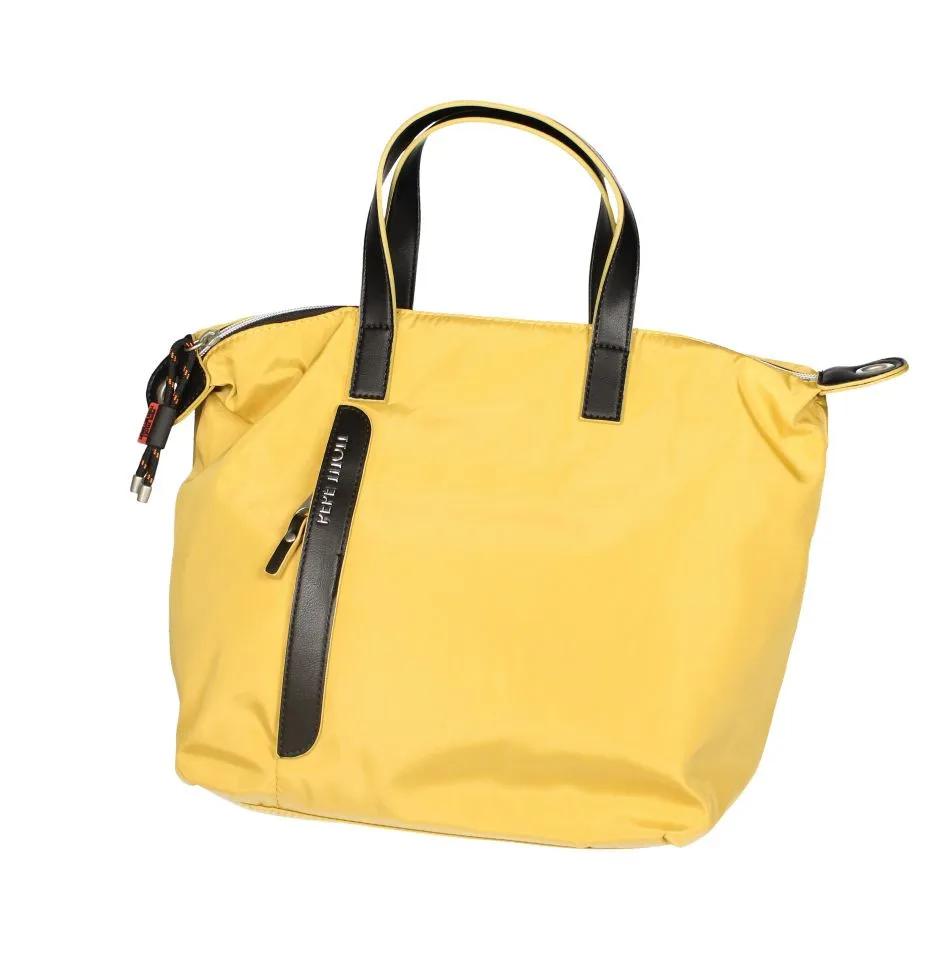 Bolso Nylon Mostaza Asa De Mano Detalles Negros