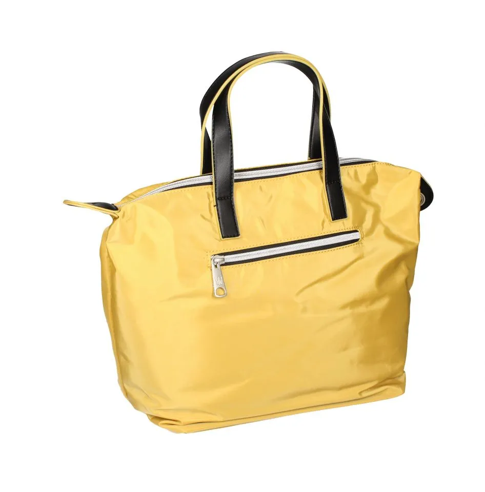 Bolso Nylon Mostaza Asa De Mano Detalles Negros