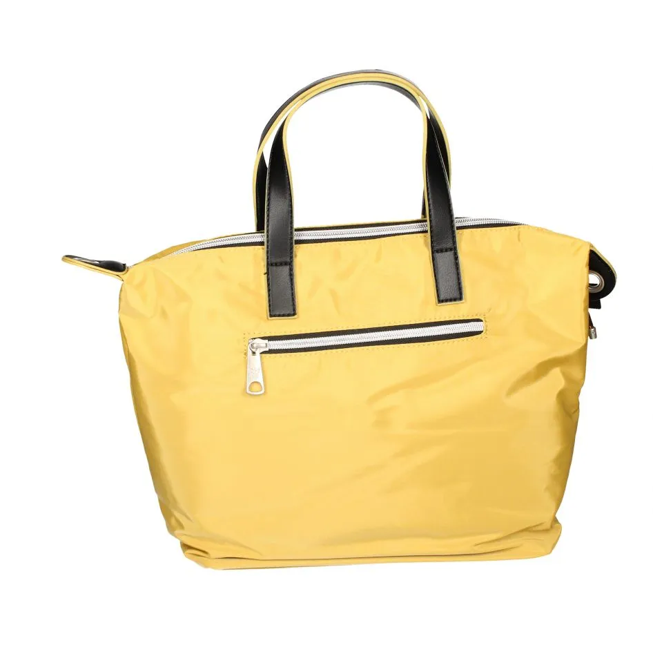 Bolso Nylon Mostaza Asa De Mano Detalles Negros