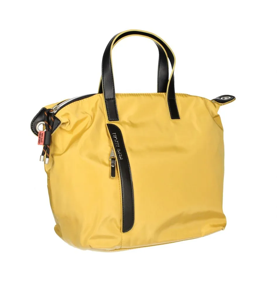 Bolso Nylon Mostaza Asa De Mano Detalles Negros
