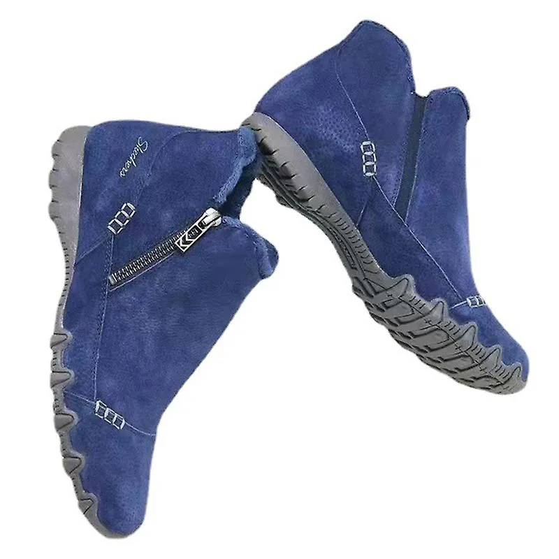 Botas De Gamuza De Mujer Con Cremallera Lateral Botines Planos Cálidos Estilo Vintage Fácil De Poner Jsir