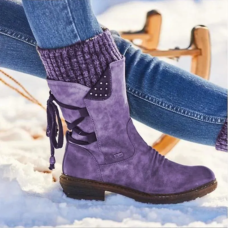 Botas de media pantorrilla para mujer, zapatos de invierno Flock