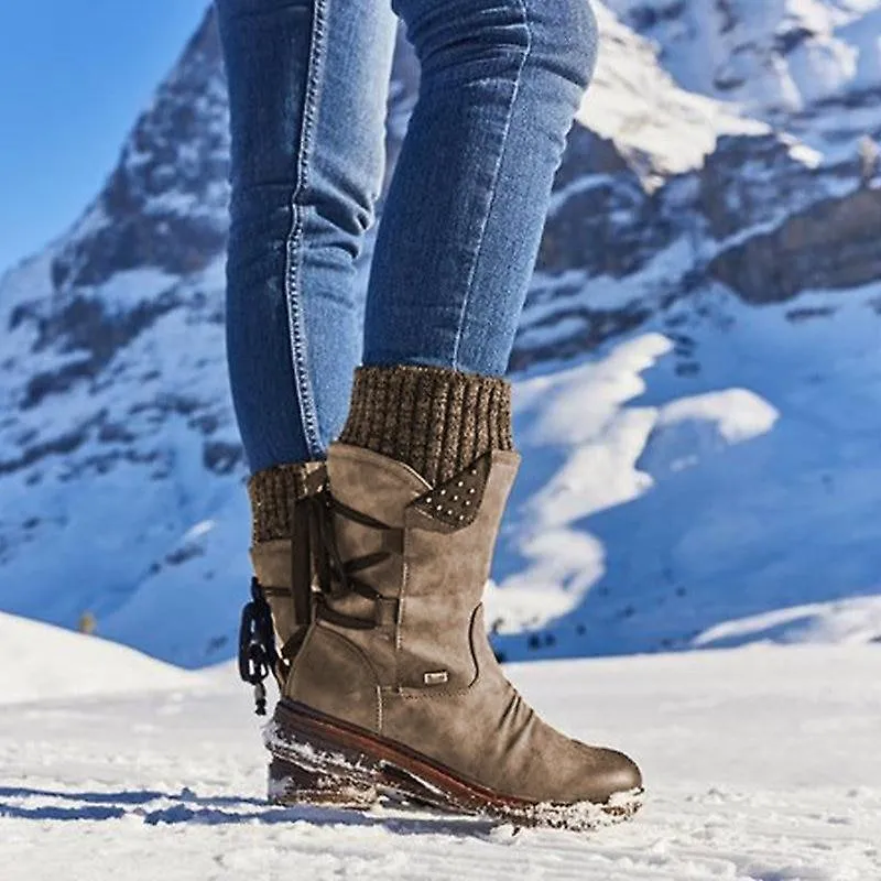Botas de media pantorrilla para mujer, zapatos de invierno Flock