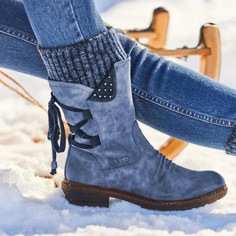 Botas de media pantorrilla para mujer, zapatos de invierno Flock