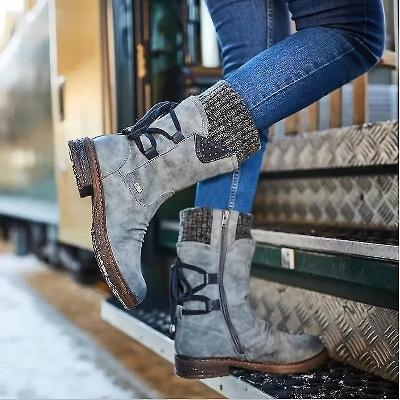 Botas de media pantorrilla para mujer, zapatos de invierno Flock