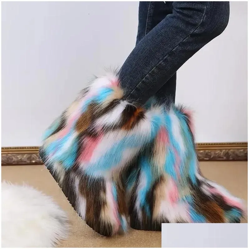 Botas zapatos de invierno para mujeres esponjes fox fox pelaje p nieve tibia calzado lujoso de lujo accesorios de entrega de mod