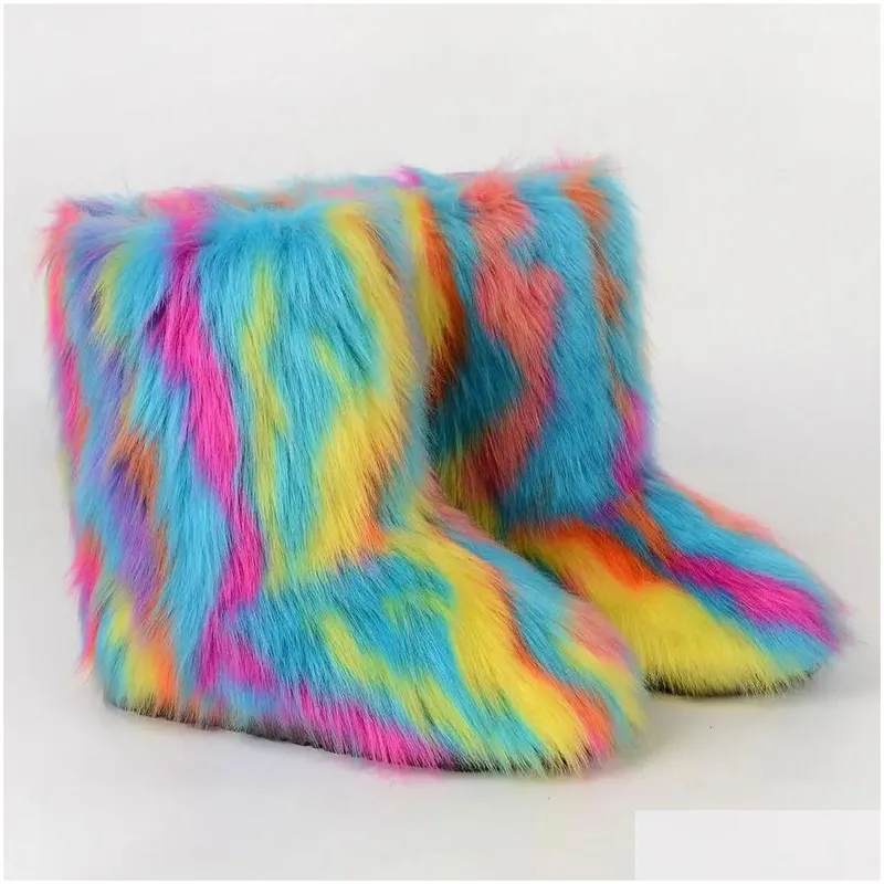 Botas zapatos de invierno para mujeres esponjes fox fox pelaje p nieve tibia calzado lujoso de lujo accesorios de entrega de mod