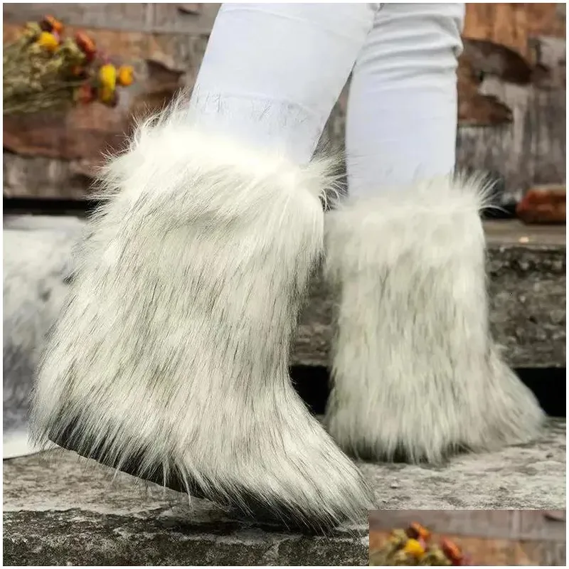 Botas zapatos de invierno para mujeres esponjes fox fox pelaje p nieve tibia calzado lujoso de lujo accesorios de entrega de mod