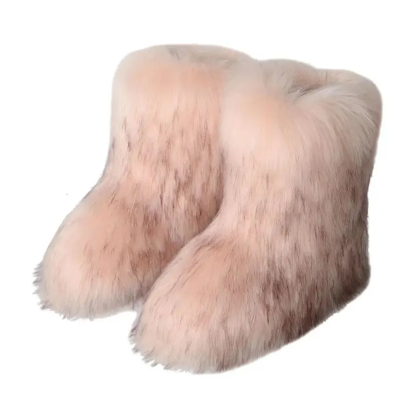 Botas zapatos de invierno para mujeres esponjes fox fox pelaje p nieve tibia calzado lujoso de lujo accesorios de entrega de mod