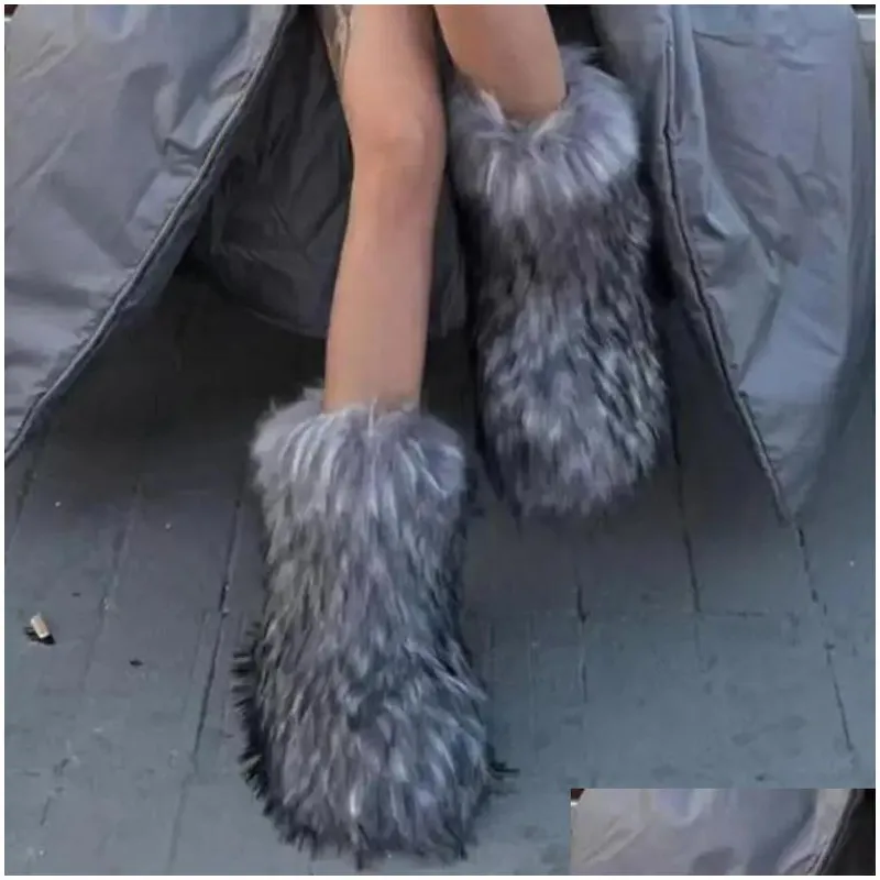 Botas zapatos de invierno para mujeres esponjes fox fox pelaje p nieve tibia calzado lujoso de lujo accesorios de entrega de mod