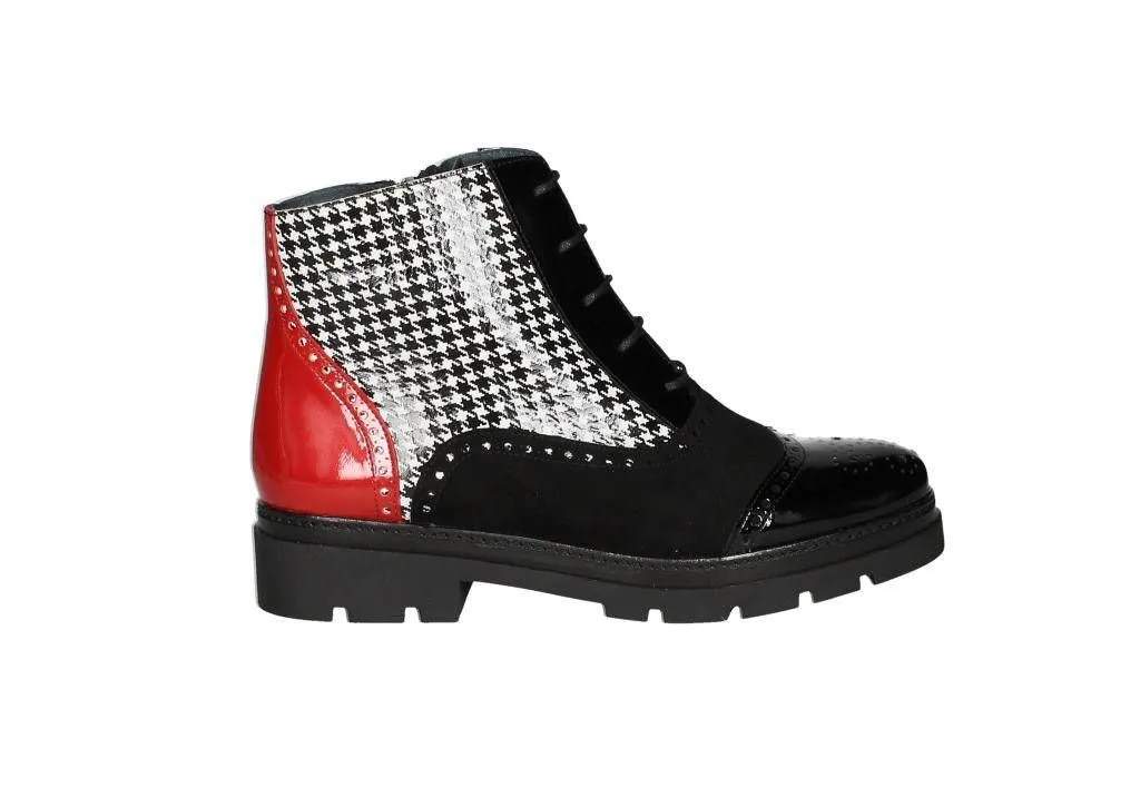 Botin Cordon Charol/ante Negro/rojo Lados Pata De Gallo