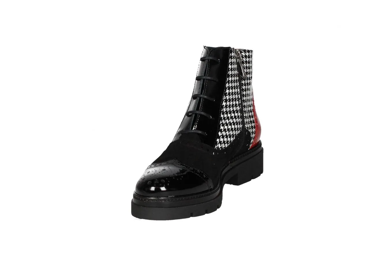 Botin Cordon Charol/ante Negro/rojo Lados Pata De Gallo