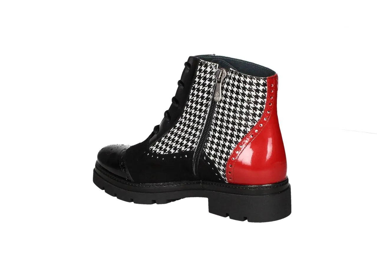 Botin Cordon Charol/ante Negro/rojo Lados Pata De Gallo