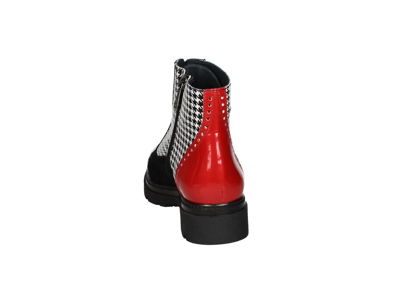Botin Cordon Charol/ante Negro/rojo Lados Pata De Gallo