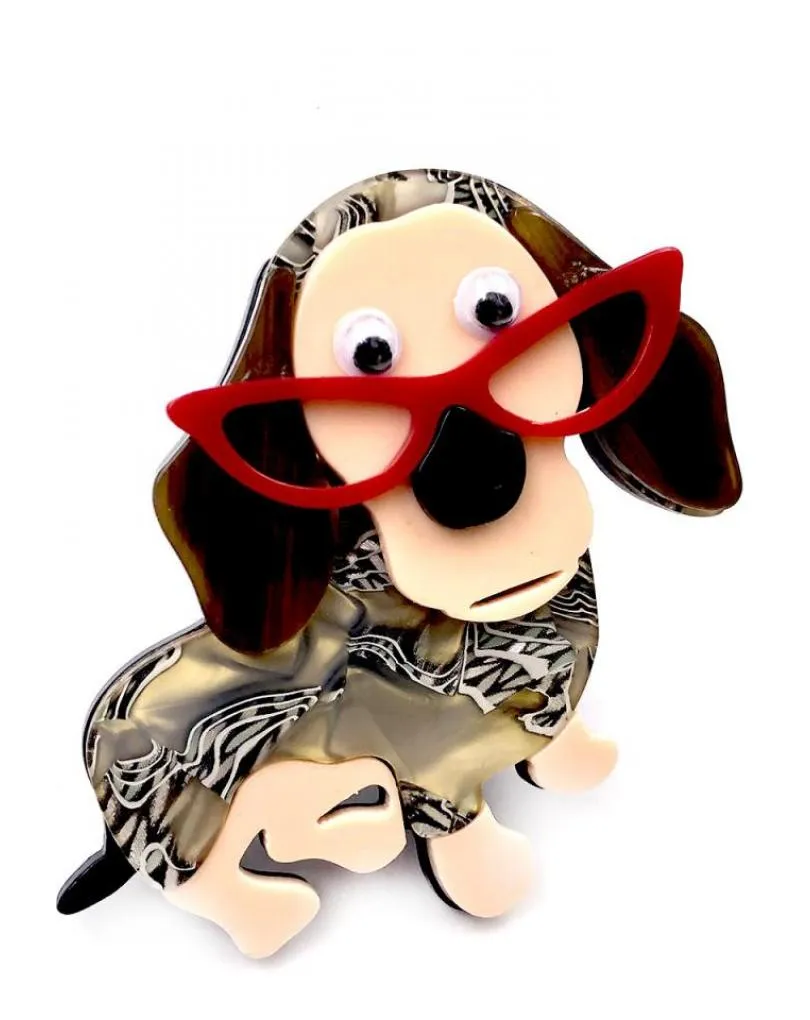 BROCHES DE PERRITO DIVERTIDO CON DETALLE DE GAFAS GRANDES