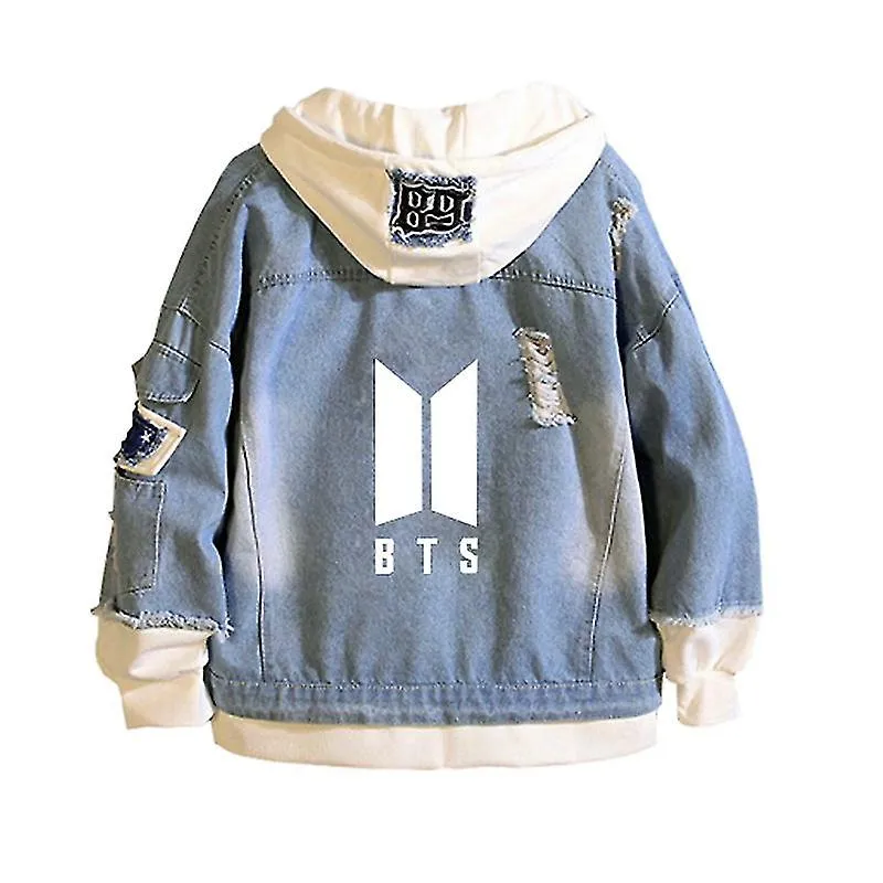 Bts Sudadera sudadera con capucha Ropa de moda Fake Two Pieces Chaqueta Denim Cosplay Tops
