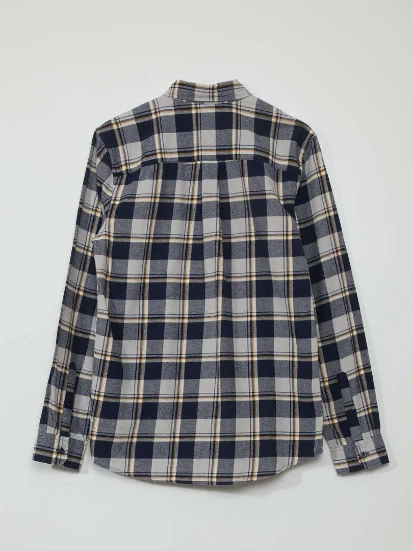 CAMISA DE FRANELA A CUADROS  AZUL