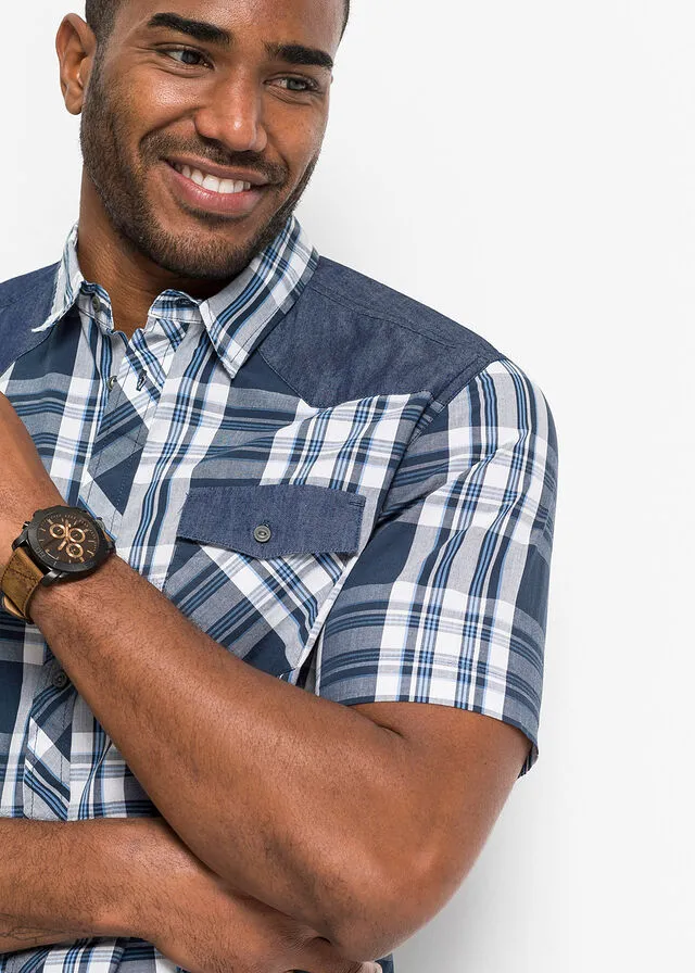 Camisa de manga corta Azul de cuadros