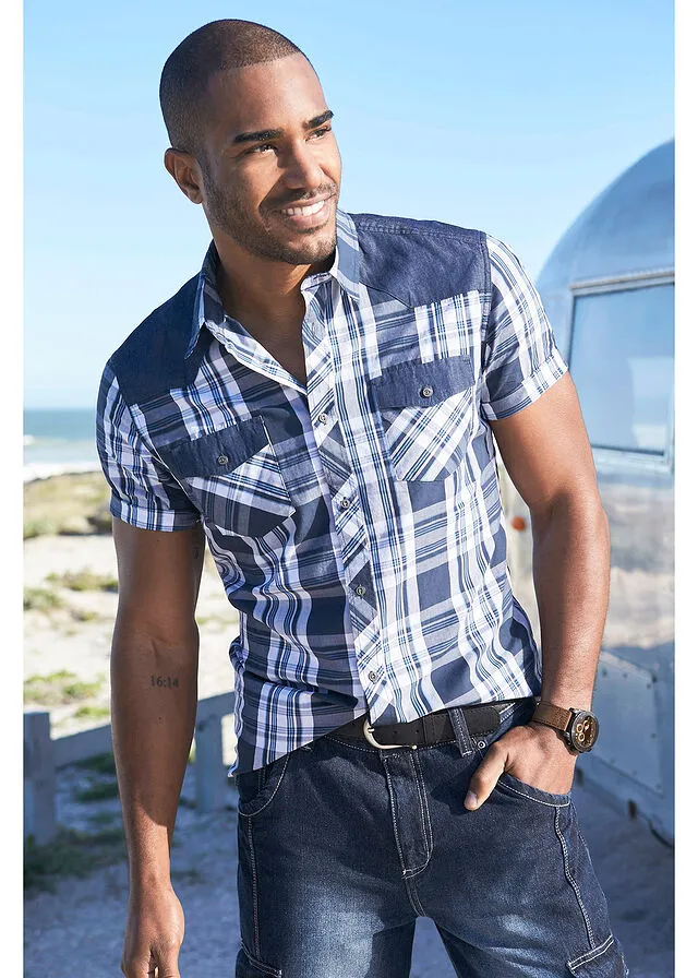 Camisa de manga corta Azul de cuadros