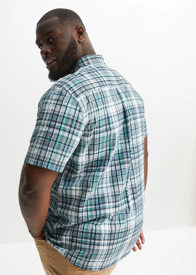Camisa de manga corta con estampado de cuadros y corte cómodo Blanco + verde agua de cuadros