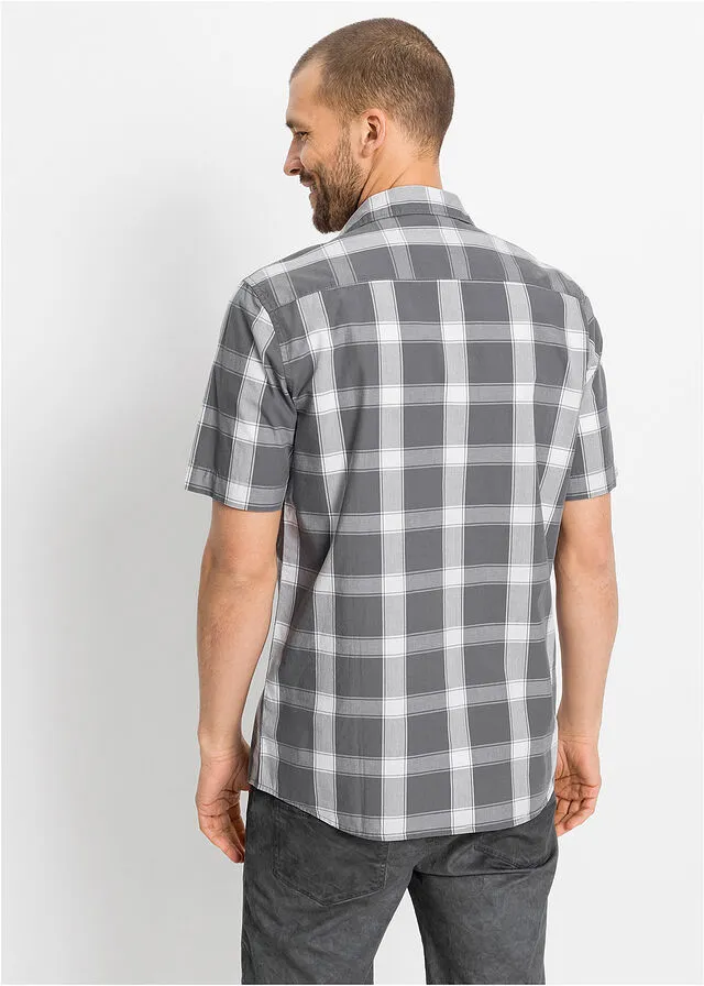 CAMISA DE MANGA CORTA GRIS HUMOBLANCO DE CUADROS